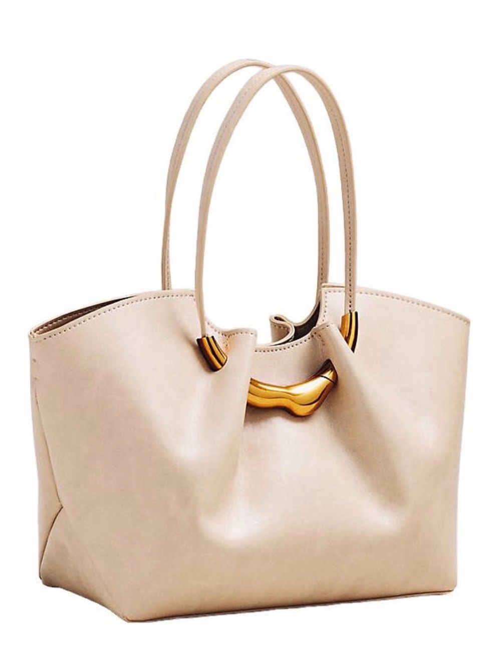 Anthropologie Cream Leather Tote with Gold Hardware